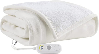 Serta Heated Throw Blanket - Reversible Fleece to Sherpa Electric Blanket, Fast Heating, Auto Shut Off Timer, Multi Heat Setting, ETL Certified, Machine Washable, Ivory 50"x 60"