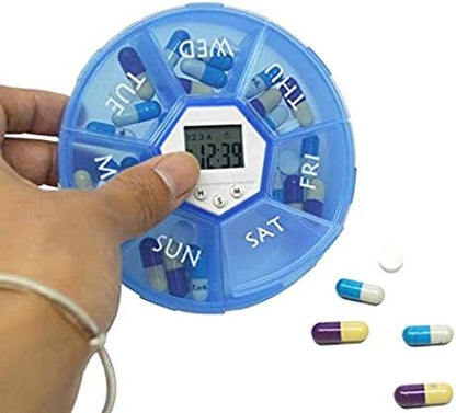 2Pcs Digital Pill Dispenser Automatic Weekly Pill Organizer Medicine Storage Container with Alarm Reminder (Blue)