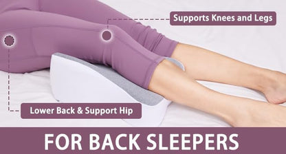 Knee Pillow for Side Sleepers, Long 13.8" Knee Leg Pillow for Side Sleeping, Memory Foam Smooth Spine Alignment Pillow, Sciatica Pain Relief Pillow with Ergonomic Design- Large, Gray (Original)