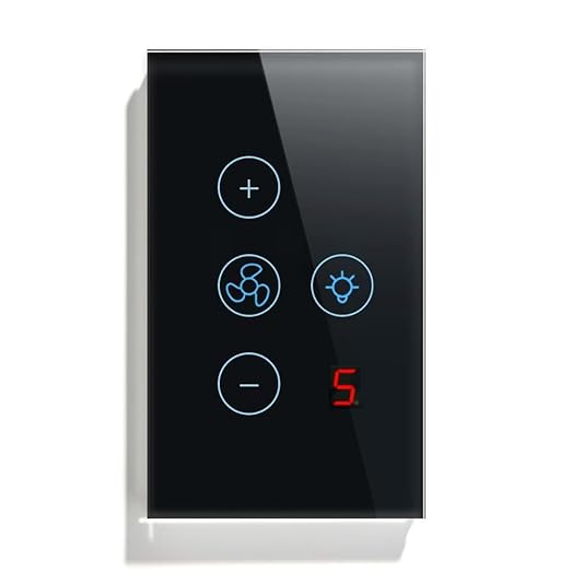Zibee Smart Ceiling Fan and Light Switch Combo,Adjust Fan Speed,Glass Touch Panel,No Neutral line Needed and Neutral line Needed Dual Mode,ZigBee Hub Required,US.