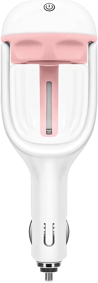 Car Mini Humidifier, Auto Shut-Off 180-Degree Rotation Small Vehicle Purifier Diffuser for Travel, Portable Plug-in Compact Automotive Air Humidifier, Universal for Most Vehicles (Pink)