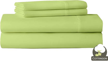 Cottingon 33"x75" Cot Sheet and Pillow Case 4 Piece Set, 100% Egyptain Cotton Soft Bedding Perfect for Rollaway, Folding, Guest Bed Frame, Fits Upto 7" Deep Mattress, Sage Solid