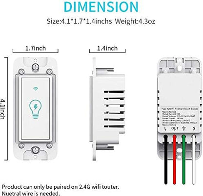 Smart Light Switch, Compatible with Alexa, Google Home IFTTT, App and Voice Control, Timing Function, No Hub Required, Suitable for 2/3/4 Box, Neutral Wire Needs MICMI, 2 Gang