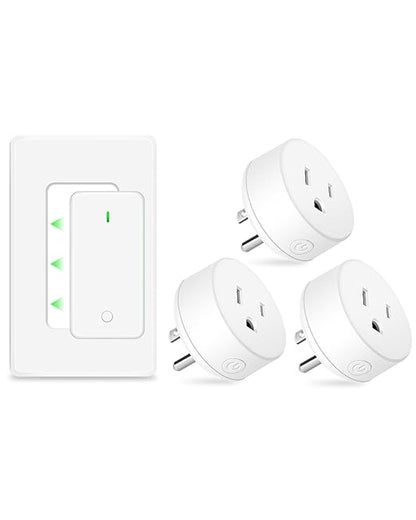 NineLeaf Remote Control Outlet,Wireless Remote Light Switch, Expandable Electrical Outlet Switch for Lamp, Light, Fan, Appliance, 500ft RF Range, FCC Listed, 1 Remote + 3 Outlets