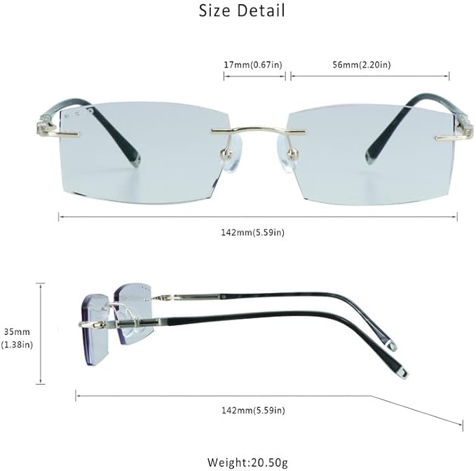 LifeArt Blue Light Blocking Glasses,Computer Reading Glasses,Rimless Frame Tinted Lens with Diamond,Stylish for Men (+2.00 Magnification)