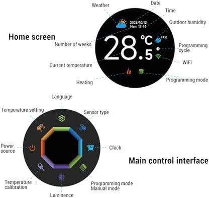 Smart Thermostat for Home, Programmable Bluetooth Temperature Regulator with 1.32in TFT Screen, Knob Control Diameter 1.81in, 95~240V AC Control Via Cell Phone or Smart Voice