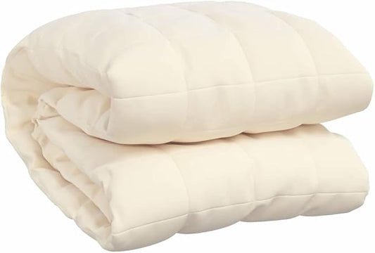 vidaXL Weighted Blanket 78.7"x78.7" - Comfort Sleep Aid, Light Cream Duvet Filled with Glass Beads, Soft Polyester Fabric, Even Weight Distribution