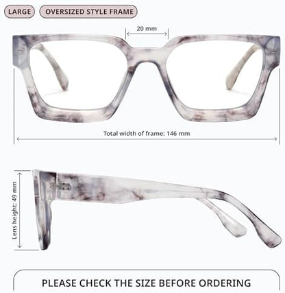 livho Oversized Eyewear Frame for Woman and Men - Rectangle Fashion Glasses for Computer, Chic Preppy Frame