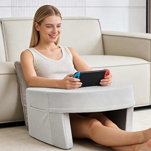 DUMOS Reading Pillow for Gaming with Ergonomic Arm Rests, Memory Foam Lap Desk for Laptop, Support Pillow with Side Pockets for Reading, Writing, Working, Gaming on Bed, Couch or Floor