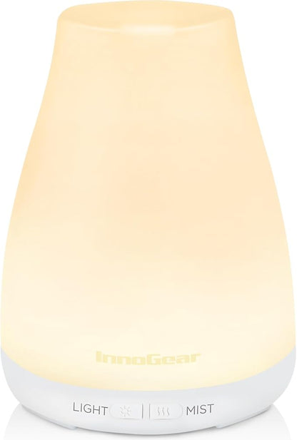 InnoGear Essential Oil Diffuser, Ultrasonic Diffusers for Home Aromatherapy Humidifier for Bedroom Room 7 Colors LED 2 Mist Mode Auto Off, Basic White