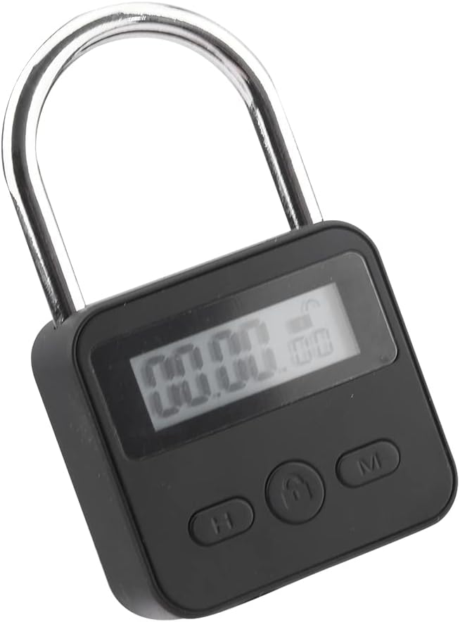 Metal Timer Lock with LCD Display, Multi-Function Electronic Lock, 99 Hour Max Timing, USB Rechargeable Timer Padlock (Black)