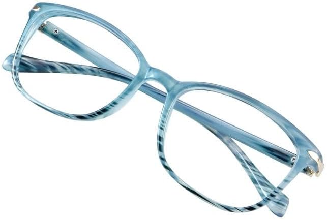 VisionGlobal Blue Light Blocking Glasses for Women, Anti Eyestrain, Computer Reading, TV Glasses, Stylish Square Frame, Anti Glare(Slate Blue,+1.25 Magnification)