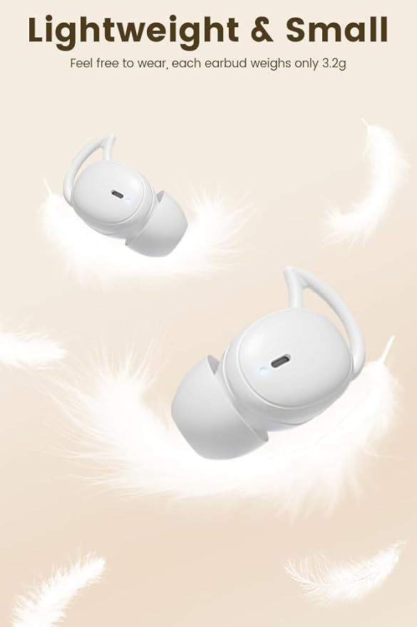 Sleep Earbuds, 5.4 Bluetooth Noise Cancelling Headphones for Sleeping, Ultra Thin Side Sleeper Proof Wireless Earphones with 60H Playback, HD Mic, Touch Control for Home Office Travel-White