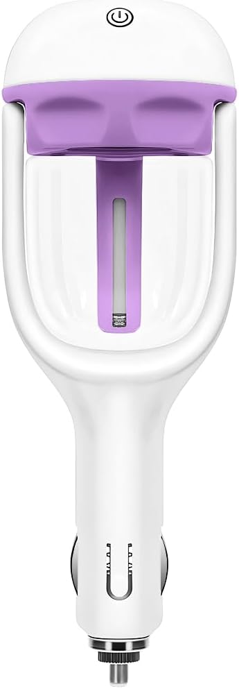 Car Mini Humidifier, Auto Shut-Off 180-Degree Rotation Small Vehicle Purifier Diffuser for Travel, Portable Plug-in Compact Automotive Air Humidifier, Universal for Most Vehicles (Purple)
