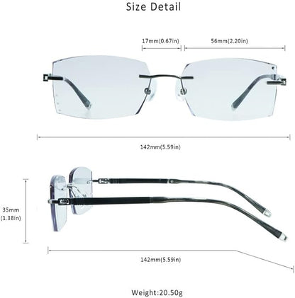 LifeArt Blue Light Blocking Glasses,Computer Reading Glasses,Rimless Frame Tinted Lens with Diamond,Stylish for Men (+2.50 Magnification)