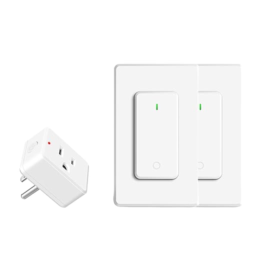 NineLeaf Remote Control Outlet,Wireless Remote Control Outlet Plug,500ft Long Range Wall Mounted Light Switch,15A 1500W for Home and Business,No Wiring,White,2 SW+1 Outlet