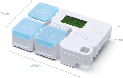 Automatic Pill Dispenser with Built-in Digital Clock & Reminder System Portable 7-Compartment Medicine Organizer with Flexible Design (Blue, 3Compartments)