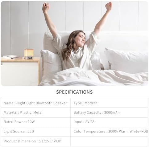 winshine Alarm Clock with RGB Night Light, Bluetooth Speaker, Colorful Music Rhythm Sync, Wake Up with Sound & Light, Touch Control, SD Card/AUX Support, Auto-Off Timer