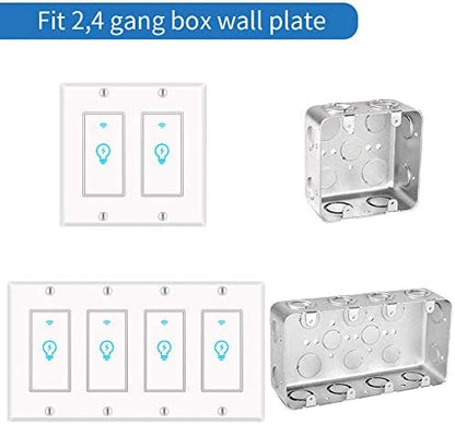 Smart Light Switch, Compatible with Alexa, Google Home IFTTT, App and Voice Control, Timing Function, No Hub Required, Suitable for 2/3/4 Box, Neutral Wire Needs MICMI, 2 Gang 2 Pack