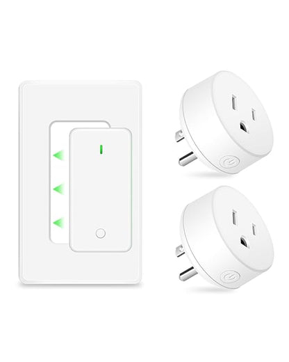 NineLeaf Remote Control Outlet Plug Wireless On Off Power Switch, Wireless Light Switch for Lamp, Light, Fan, Programmable, Compact, 500ft RF Range, FCC Listed,1Remote +2Outlets