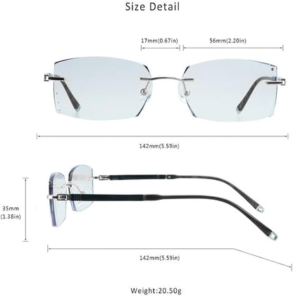 LifeArt Blue Light Blocking Glasses,Computer Reading Glasses,Rimless Frame Tinted Lens with Diamond,Stylish for Men (+1.50 Magnification)