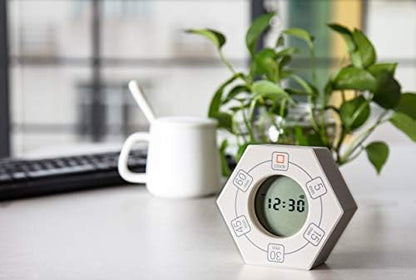 Hexagon Rotating Productivity Clock, Pomodoro Timer with 5,15, 30, 45, 60 Minute Presets, Timer for People with ADHD (White)