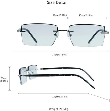 LifeArt Blue Light Blocking Glasses,Computer Reading Glasses,Rimless Frame Tinted Lens with Diamond,Stylish for Men (+1.50 Magnification)