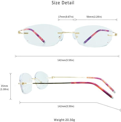 LifeArt Blue Light Blocking Glasses,Computer Reading Glasses,Rimless Frame Tinted Lens with Diamond,Stylish for Women (+1.00 Magnification)