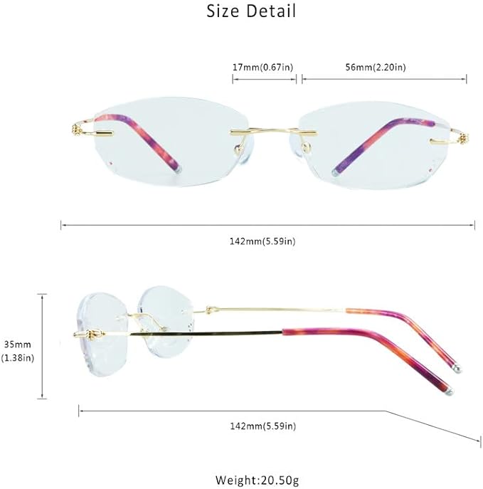 LifeArt Blue Light Blocking Glasses,Computer Reading Glasses,Rimless Frame Tinted Lens with Diamond,Stylish for Women (+1.50 Magnification)