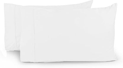 Linenwalas 100% Cotton Percale Sheets Set California King Size, 4 Pieces Sheet Set - 1 Flat, 1 Deep Pocket Fitted Sheet and 2 Pillowcases, Crisp Cooling Bed Linen (White/Calking)