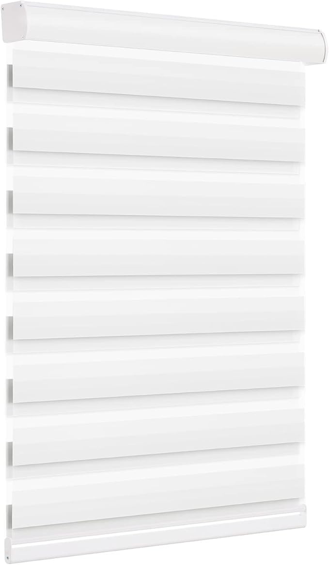 Changshade Custom Size Zebra Blinds Cordless for Indoor Windows Doors Light Filtering, Zebra Roller Shades with Valance Dual Layer Fabric for Living Room, Bedroom, Bathroom, Easy to Install, White