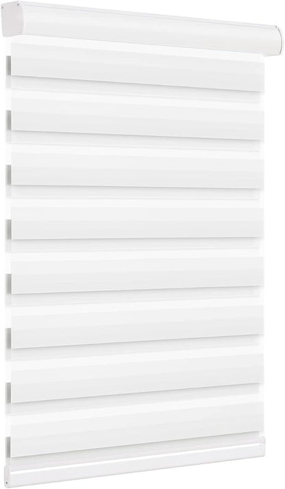 Changshade Custom Size Zebra Blinds Cordless for Indoor Windows Doors Light Filtering, Zebra Roller Shades with Valance Dual Layer Fabric for Living Room, Bedroom, Bathroom, Easy to Install, White