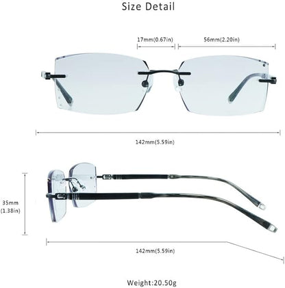 LifeArt Blue Light Blocking Glasses,Computer Reading Glasses,Rimless Frame Tinted Lens with Diamond,Stylish for Men (+4.00 Magnification)