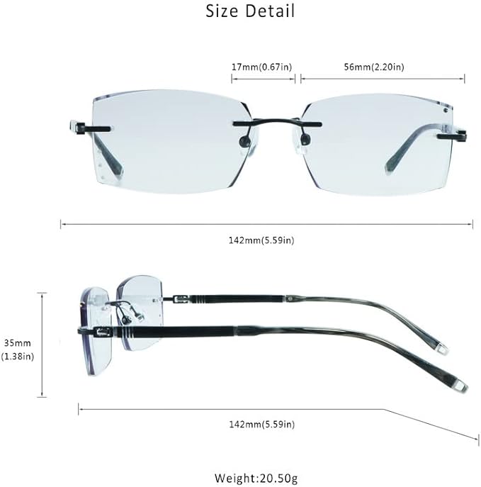 LifeArt Blue Light Blocking Glasses, Computer Reading Glasses, Anti Blue Rays, Reduce Eyestrain, Rimless Frame Tinted Lens with Diamond, Stylish for Men and Wowen (No Magnification)