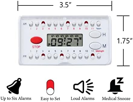 e-Pill 6 Alarm Pocket Timer - Pill, Vitamin and Medicine Medication Reminder - Easy to Hear and Set