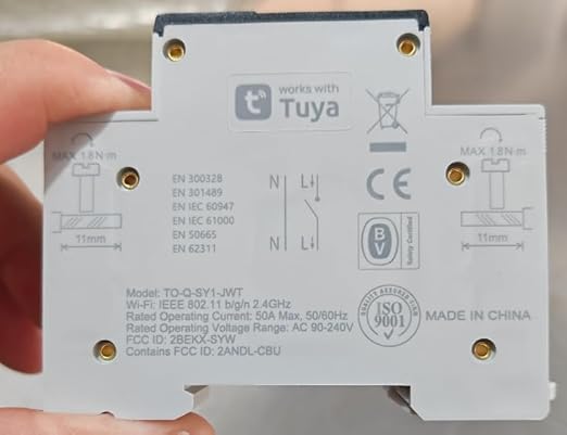 DIY 1P+N Smart Wi-Fi Switch, Work with Alexa and Google Assistant for Voice Control, 50A with Energy Monitor, Smart Life/Tuya APP Remote Control, Timer Functions, DIN Rail Mounted,FCC Certified
