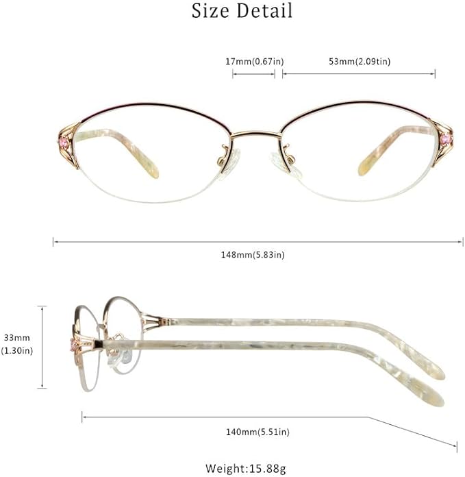 LifeArt Alloy Semi-Rimless Reading Glasses,Blue Light Blocking Glasses, Anti Eyestrain, Computer Gaming Glasses, TV Glasses for Women Men, Anti Glare (Rose Gold, +1.50 Magnification)