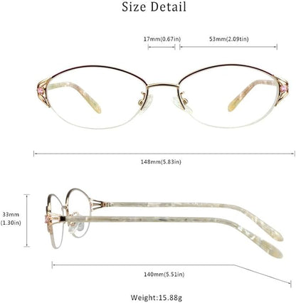LifeArt Alloy Semi-Rimless Reading Glasses,Blue Light Blocking Glasses, Anti Eyestrain, Computer Gaming Glasses, TV Glasses for Women Men, Anti Glare (Rose Gold, +1.50 Magnification)