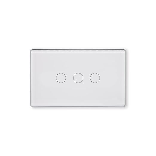Smart Light Switch,3-Button,Aluminum Frame, Neutral Required,2.4GHz, Tuya Smart Life App,Voice Control,2.5D Curved-Edge Tempered Glass Panel,White