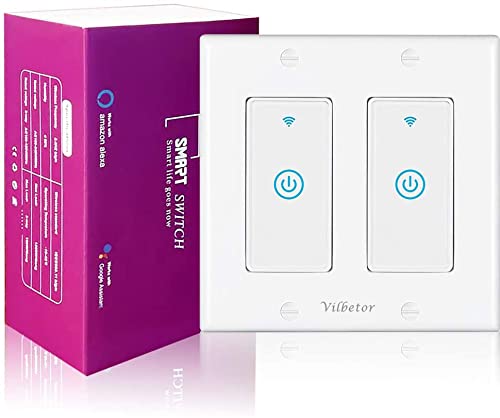 WiFi Smart Light Switch Vilbetor 2 Gang Support Alexa 2 Pole Voice Control Wifi Wall Switch