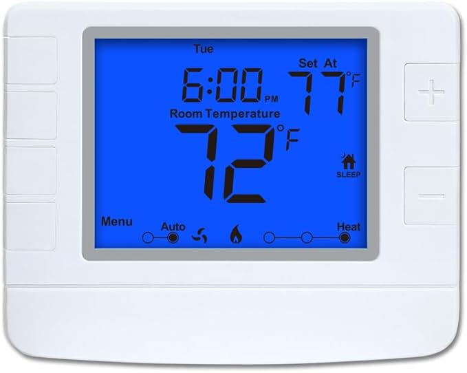 Programmable Thermostat for House, 1 Heat/1 Cool, Extra Large Display, Blue Backlight