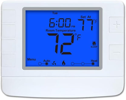Programmable Thermostat for House, 1 Heat/1 Cool, Extra Large Display, Blue Backlight