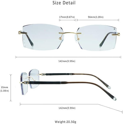 LifeArt Blue Light Blocking Glasses,Computer Reading Glasses,Rimless Frame Tinted Lens with Diamond,Stylish for Men (+1.00 Magnification)