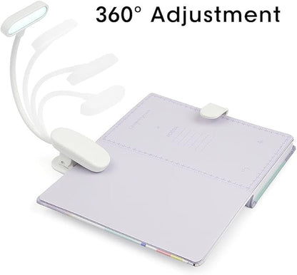 Rechargeable Book Light for Reading in Bed – 14 LED Book Light with 3 Color Temperatures, Stepless Dimming, Up to 80 Hours Runtime, 360° Rotatable Clip – Perfect for Book Lovers, White