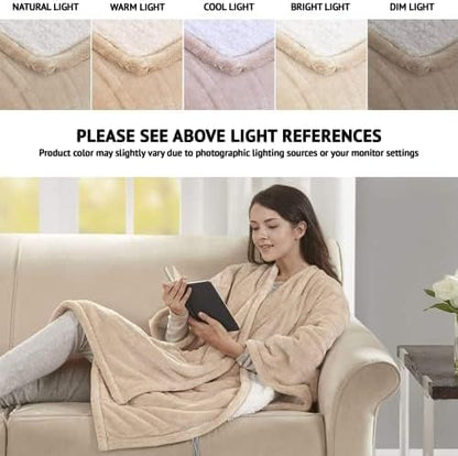 Beautyrest Wearable Electric Poncho Wrap Blanket, Ultra Soft Sherpa & Berber Fleece Heated Throw with Low EMF, UL Certified & OEKO-TEX, 3 Heat Settings & 2 Hour Auto Shutoff, Gift-Ready, 50"x64",Tan