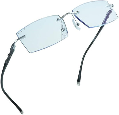 LifeArt Blue Light Blocking Glasses,Computer Reading Glasses,Rimless Frame Tinted Lens with Diamond,Stylish for Men (+1.50 Magnification)