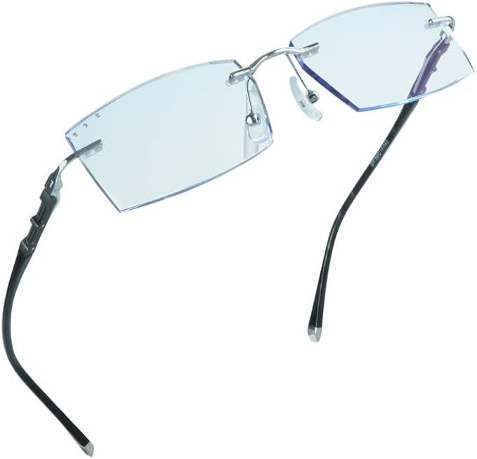 LifeArt Blue Light Blocking Glasses,Computer Reading Glasses,Rimless Frame Tinted Lens with Diamond,Stylish for Men (+1.00 Magnification)