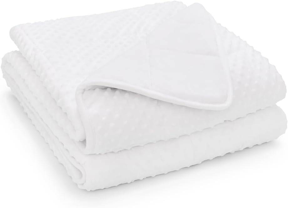 TONGDADA Minky Weighted Blanket | 40''x60'',7lbs | Cozy and Soft Minky Weighted Throw Blanket | Luxury Velvet with Premium Glass Beads | White Minky