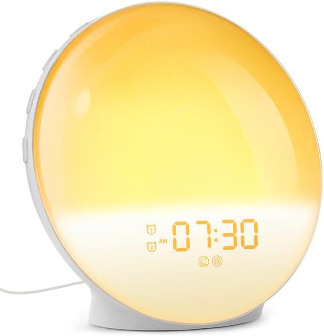 Dekala Sunrise Alarm Clocks for Heavy Sleepers, Wake up Light Sunrise, FM Radio, Dual Loud Alarms with White Noise Sounds, 7 Colors Night Light for Bedrooms Decor, Adults, Kids