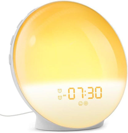 Dekala Sunrise Alarm Clocks for Heavy Sleepers, Wake up Light Sunrise, FM Radio, Dual Loud Alarms with White Noise Sounds, 7 Colors Night Light for Bedrooms Decor, Adults, Kids